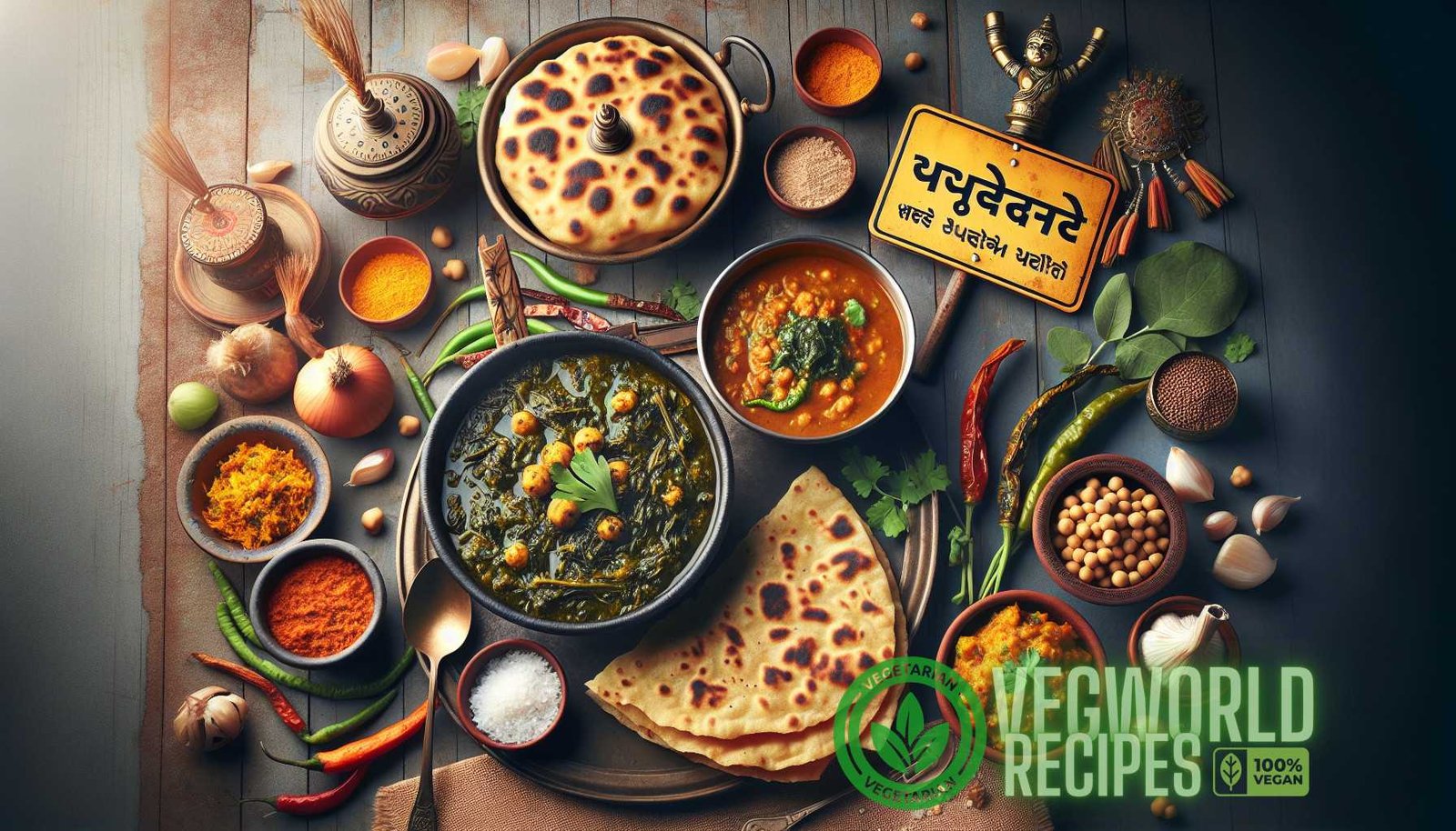 Illustration for section: Sarson Ka Saag: A traditional Punjabi dish made from mustard greens and other leafy vegetables. Serv - indian vegetarian