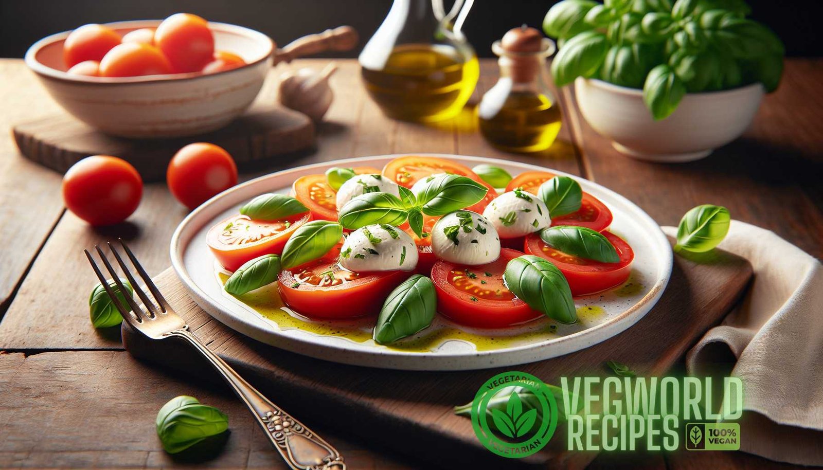 Ilustración para la sección: Originaria de la isla de Capri, la ensalada Caprese es un plato refrescante y vibrante que muestra las delicias vegetarianas italianas.